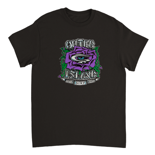 EYE OF THE  ROSE LOGO purple front print T Shirt
